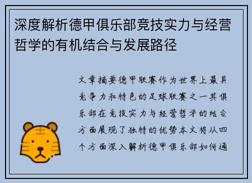 深度解析德甲俱乐部竞技实力与经营哲学的有机结合与发展路径