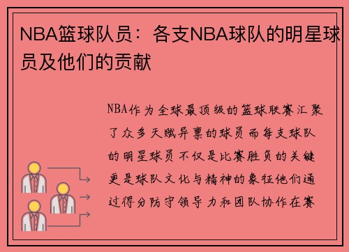 NBA篮球队员：各支NBA球队的明星球员及他们的贡献