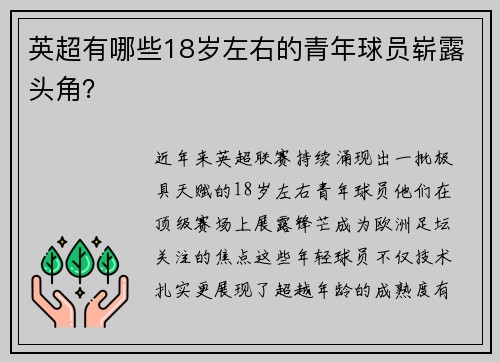英超有哪些18岁左右的青年球员崭露头角？